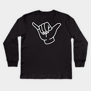 Shaka Minimal Cool Hand Sign for Surfing Culture Kids Long Sleeve T-Shirt
